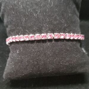 Touchstone Crystal Pink Square-Cut Tennis Bracelet
